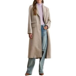 Lauren Ralph Lauren Longline Herringbone Wool Reefer Coat Truffle Size 2 NWT